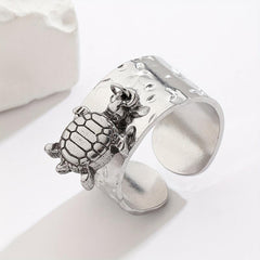 Stainless Steel Turtle Pendant Ring Adjustable Size Halloween Party Jewelry Men