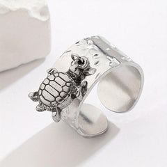 Stainless Steel Turtle Pendant Ring Adjustable Size Halloween Party Jewelry Men