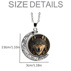 Wolf Head Crescent Moon Crystal Pendant Necklace for Men and Women