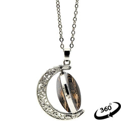 Wolf Head Crescent Moon Crystal Pendant Necklace for Men and Women