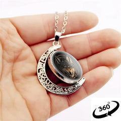 Wolf Head Crescent Moon Crystal Pendant Necklace for Men and Women