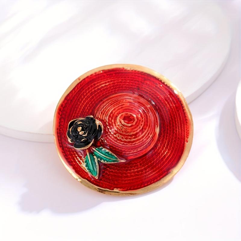 Retro Red Hat Brooch Pin - Party Jewelry
