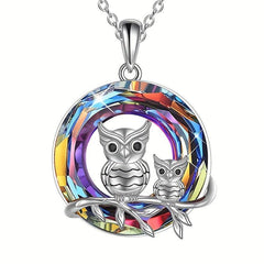Owl Parent Child Necklace Amethyst Jewelry Gift