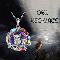 Owl Parent Child Necklace Amethyst Jewelry Gift