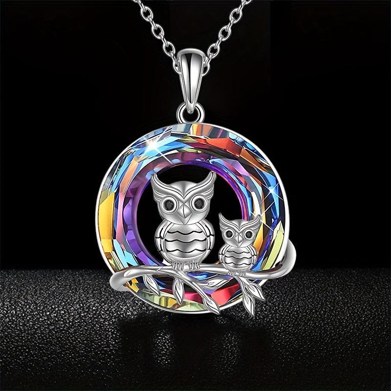 Owl Parent Child Necklace Amethyst Jewelry Gift
