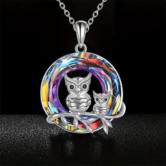 Owl Parent Child Necklace Amethyst Jewelry Gift