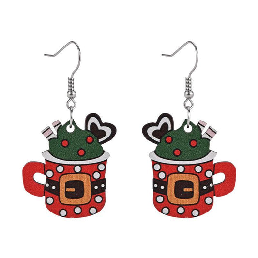 Ice Cream Cup Wooden Earrings Christmas Holiday Party Gift Party Jewelry