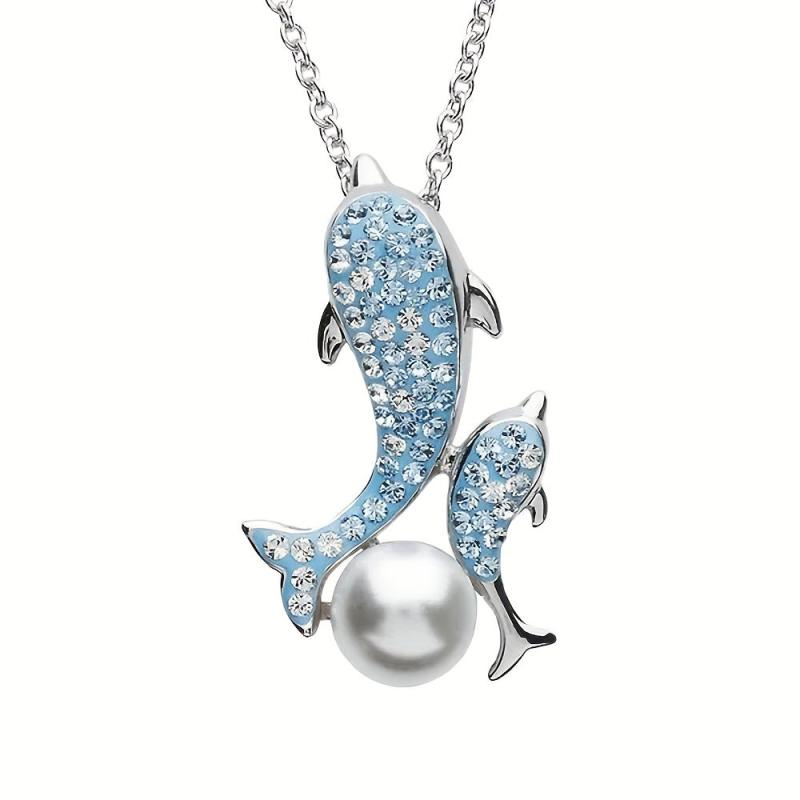 Dolphin Pearl Pendant Necklace Sea Life Charm Jewelry