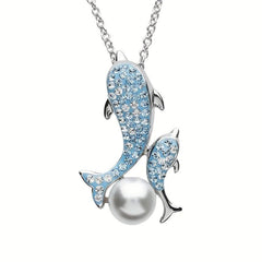 Dolphin Pearl Pendant Necklace Sea Life Charm Jewelry
