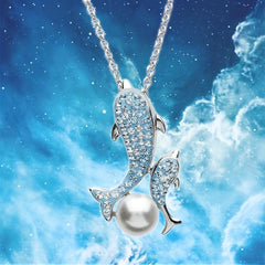 Dolphin Pearl Pendant Necklace Sea Life Charm Jewelry