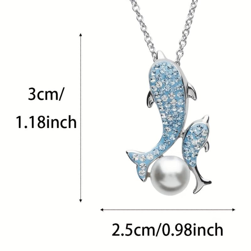 Dolphin Pearl Pendant Necklace Sea Life Charm Jewelry