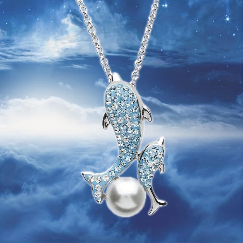 Dolphin Pearl Pendant Necklace Sea Life Charm Jewelry
