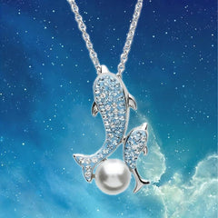 Dolphin Pearl Pendant Necklace Sea Life Charm Jewelry