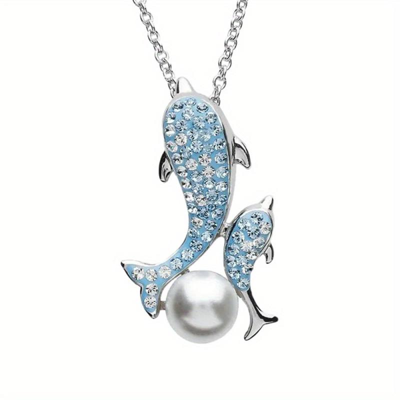 Dolphin Pearl Pendant Necklace Sea Life Charm Jewelry