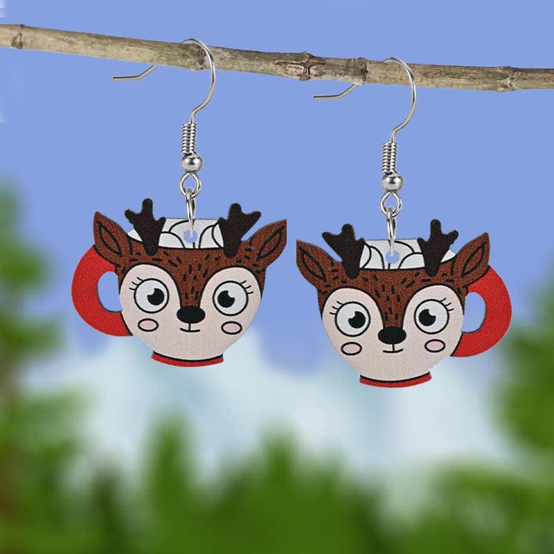 Elk Mug Wooden Earrings Holiday Party Gift
