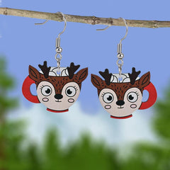 Elk Mug Wooden Earrings Holiday Party Gift