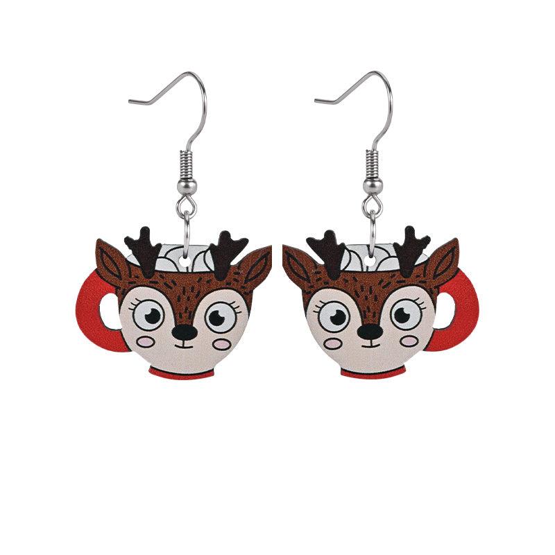 Elk Mug Wooden Earrings Holiday Party Gift