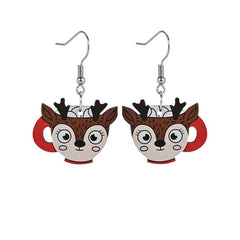 Elk Mug Wooden Earrings Holiday Party Gift