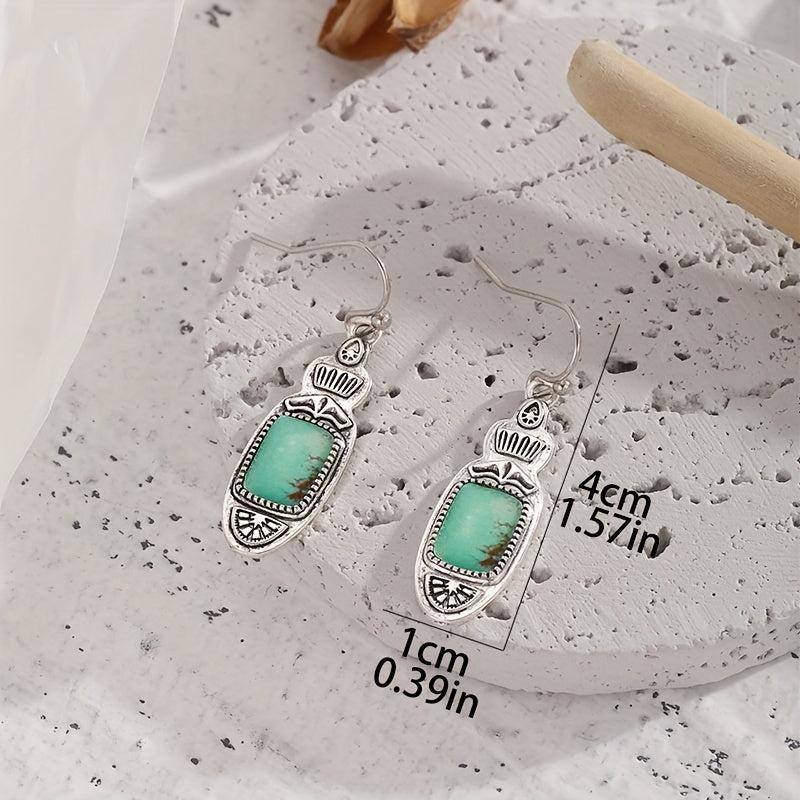 Vintage Pattern Turquoise Drop Earrings for Women