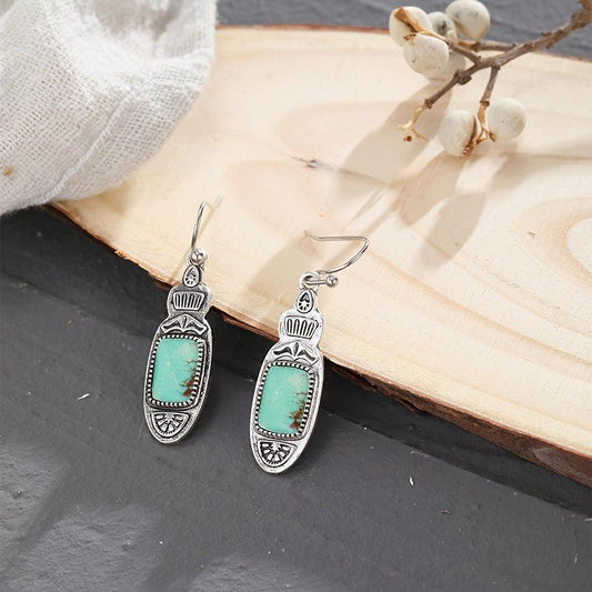 Vintage Pattern Turquoise Drop Earrings for Women