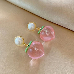 Faux Pearl Peach Stud Earrings Party Jewelry Holiday Gift