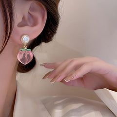 Faux Pearl Peach Stud Earrings Party Jewelry Holiday Gift