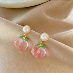 Faux Pearl Peach Stud Earrings Party Jewelry Holiday Gift