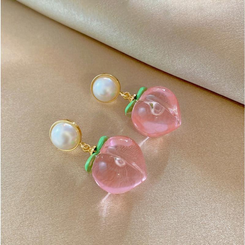 Faux Pearl Peach Stud Earrings Party Jewelry Holiday Gift