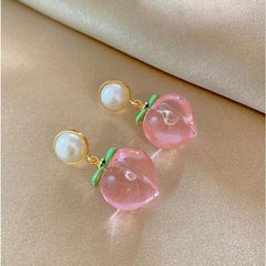 Faux Pearl Peach Stud Earrings Party Jewelry Holiday Gift
