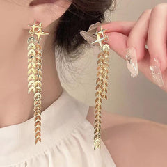 Vintage Style Tassel Alloy Earrings Stars & Wheat Shaped Earrings