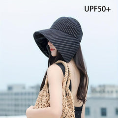 Striped UPF 50 Sun Hat Large Brim Foldable Fishing Summer Outdoor Hat