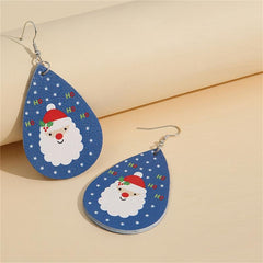 Carton PU Faux Leather Santa Earrings Christmas Party Jewelry
