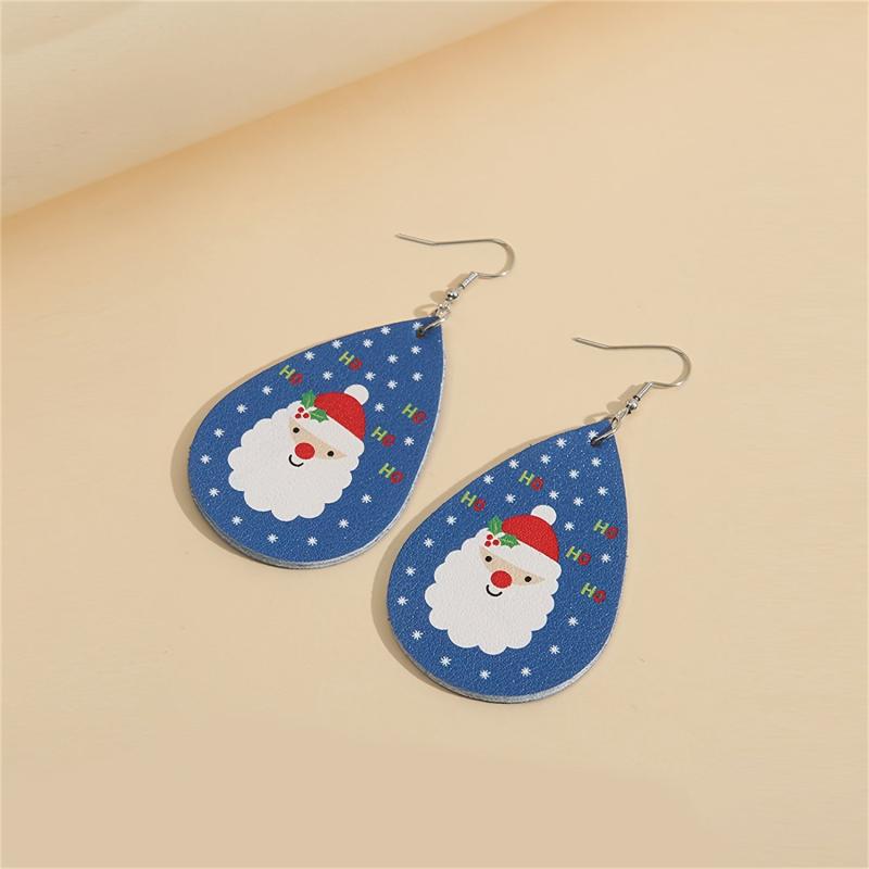 Carton PU Faux Leather Santa Earrings Christmas Party Jewelry