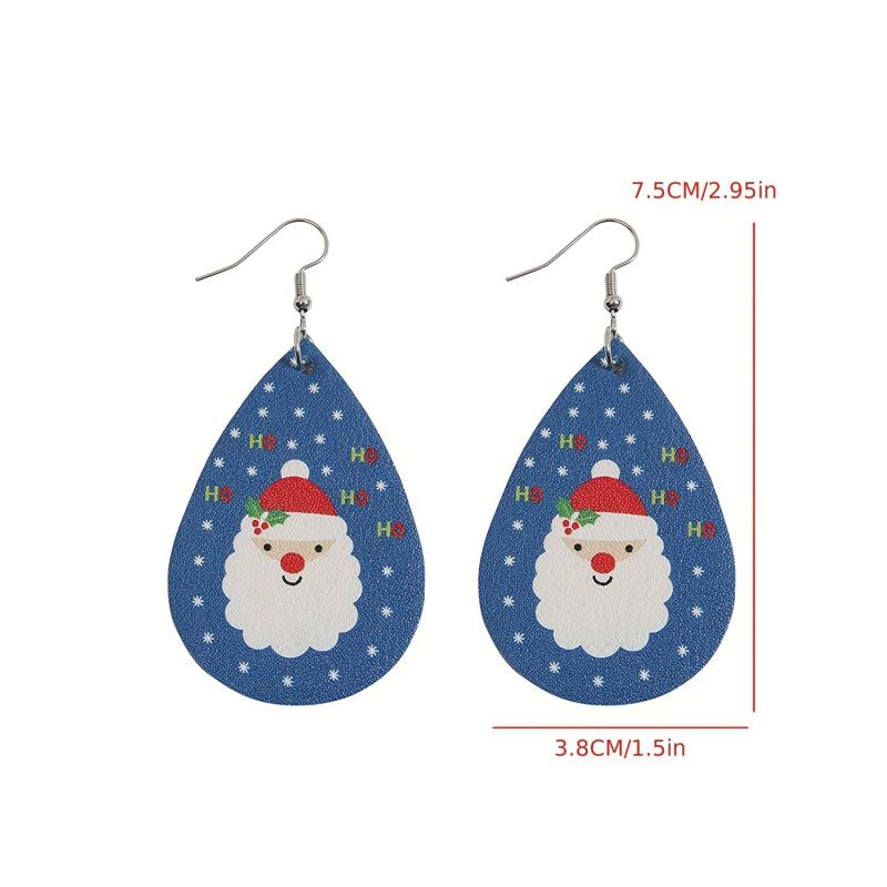 Carton PU Faux Leather Santa Earrings Christmas Party Jewelry