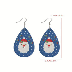 Carton PU Faux Leather Santa Earrings Christmas Party Jewelry