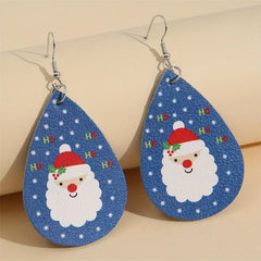 Carton PU Faux Leather Santa Earrings Christmas Party Jewelry