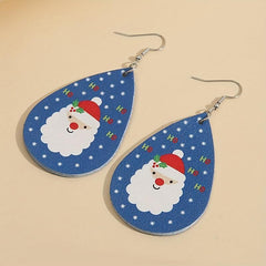 Carton PU Faux Leather Santa Earrings Christmas Party Jewelry