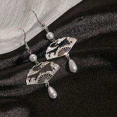 Vintage Water Drop Earrings Fan Tassel Hollow Fan Drop Earrings