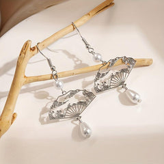 Vintage Water Drop Earrings Fan Tassel Hollow Fan Drop Earrings