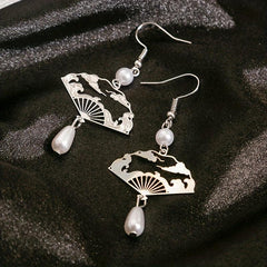 Vintage Water Drop Earrings Fan Tassel Hollow Fan Drop Earrings