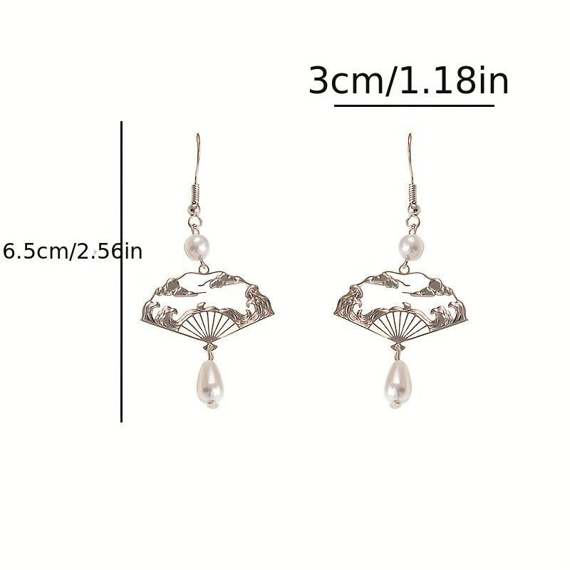 Vintage Water Drop Earrings Fan Tassel Hollow Fan Drop Earrings
