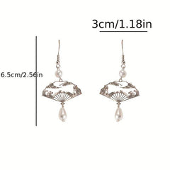 Vintage Water Drop Earrings Fan Tassel Hollow Fan Drop Earrings