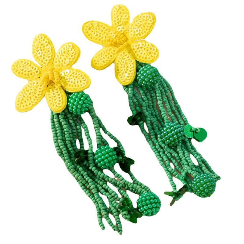 Bohemian Tassel Beaded Flower Sequins Earrings