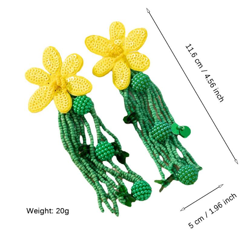 Bohemian Tassel Beaded Flower Sequins Earrings