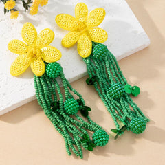 Bohemian Tassel Beaded Flower Sequins Earrings