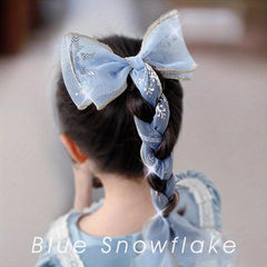 Kids Ponytail Headdress Ice & Snow Bow Hairpin Princess Hairband