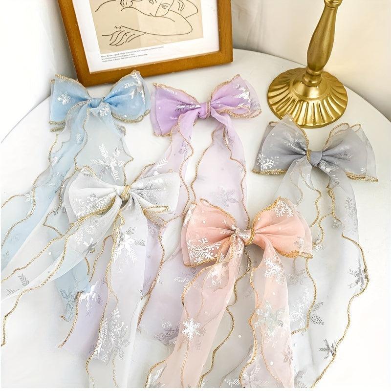 Kids Ponytail Headdress Ice & Snow Bow Hairpin Princess Hairband