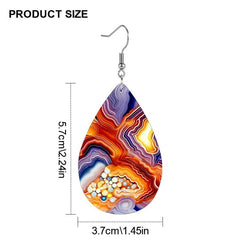 Orange Purple Water Ripple Faux Leather Earrings Water Drop Earrings