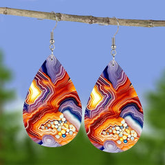 Orange Purple Water Ripple Faux Leather Earrings Water Drop Earrings
