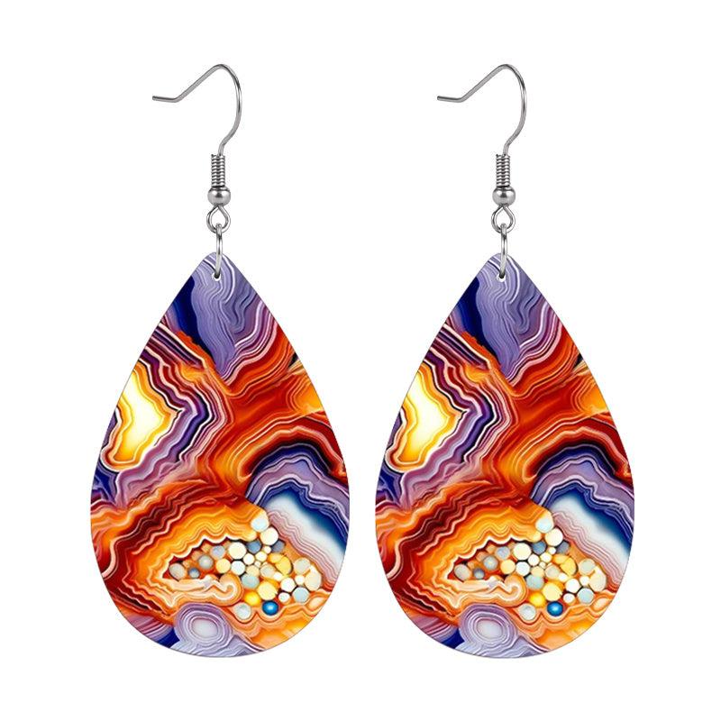 Orange Purple Water Ripple Faux Leather Earrings Water Drop Earrings